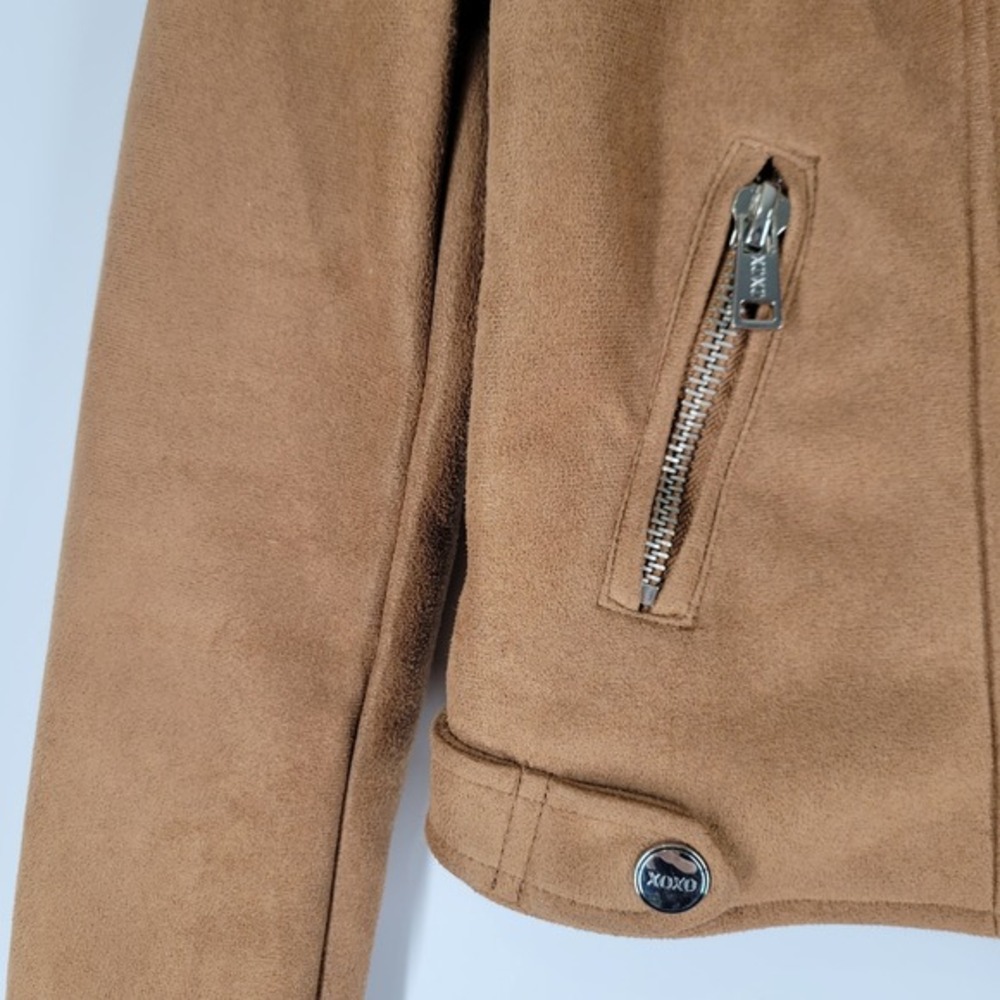 XOXO Womens Brown Faux Suede Moto Jacket Size S - Picture 5 of 8